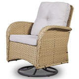 Patio Wicker Chairs Swivel Rocker – Outdoor Swivel Rocking Chairs Set of 2 with Rattan Side Table, Patio Swivel Glider Chair 3 Piece Patio Furniture Sets for Deck Porch Pool Brown/Blue