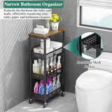 Utility Slim Storage Cart, 4 Tier Small Rolling Kitchen Laundry Room Cart with Wood Top, Metal Narrow Bathroom Storage Cabinet Mobile Shelf Unit Organizer Trolley with Handle for Narrow Space
