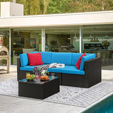 Devoko Patio Furniture Sets 6 Pieces Outdoor Sectional Rattan Sofa Manual Weaving Wicker Patio Conversation Set with Glass Table and Cushion (Beige)