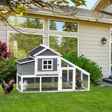 PawHut 69×22 Outdoor Wooden Chicken Coop Hen House with Nesting Box and Run – White